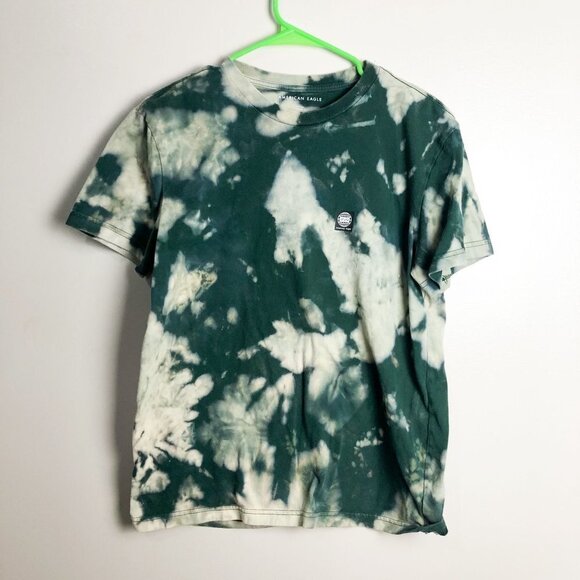 American Eagle Crewneck Logo USA Tie Dye T Shirt Green Small Mens Standard Fit - Picture 1 of 7